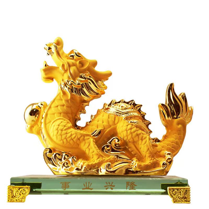 2026 Chinese Zodiac Dragon Year Golden Resin Collectible Figurines
