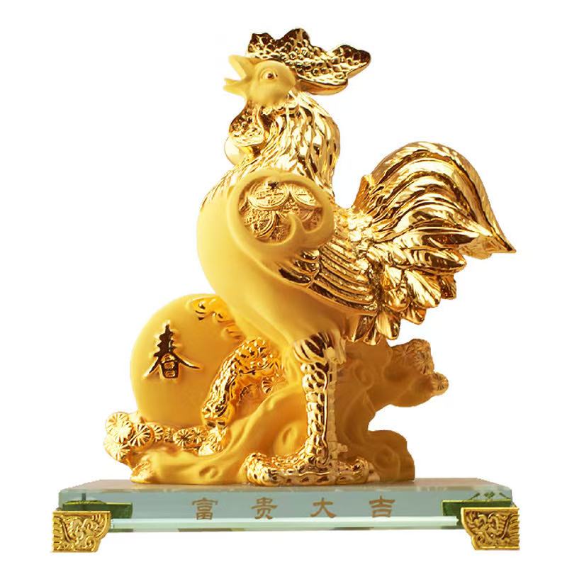 2026 Chinese Zodiac Rooster Year Golden Resin Collectible