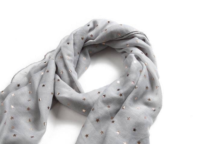 Scarf Danielle Rose Gold Stars Grey
