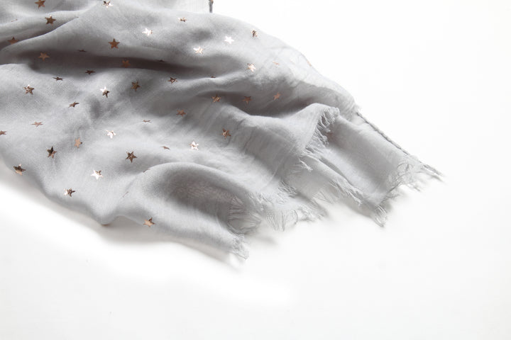 Scarf Danielle Rose Gold Stars Grey