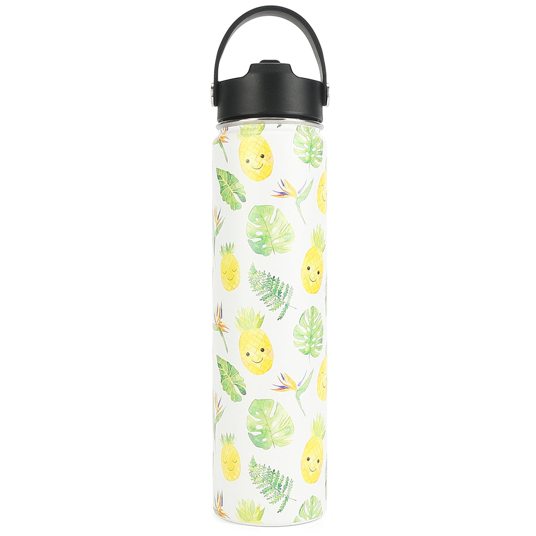 Insulated Water Bottle 24oz Pineapple Monstera White – Happy Wahine