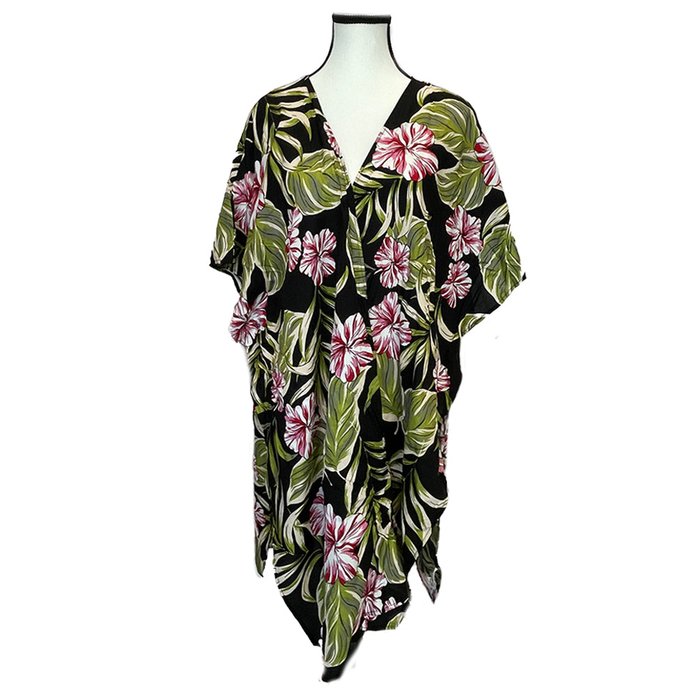 Coverup Nikki Hibiscus Monstera Black