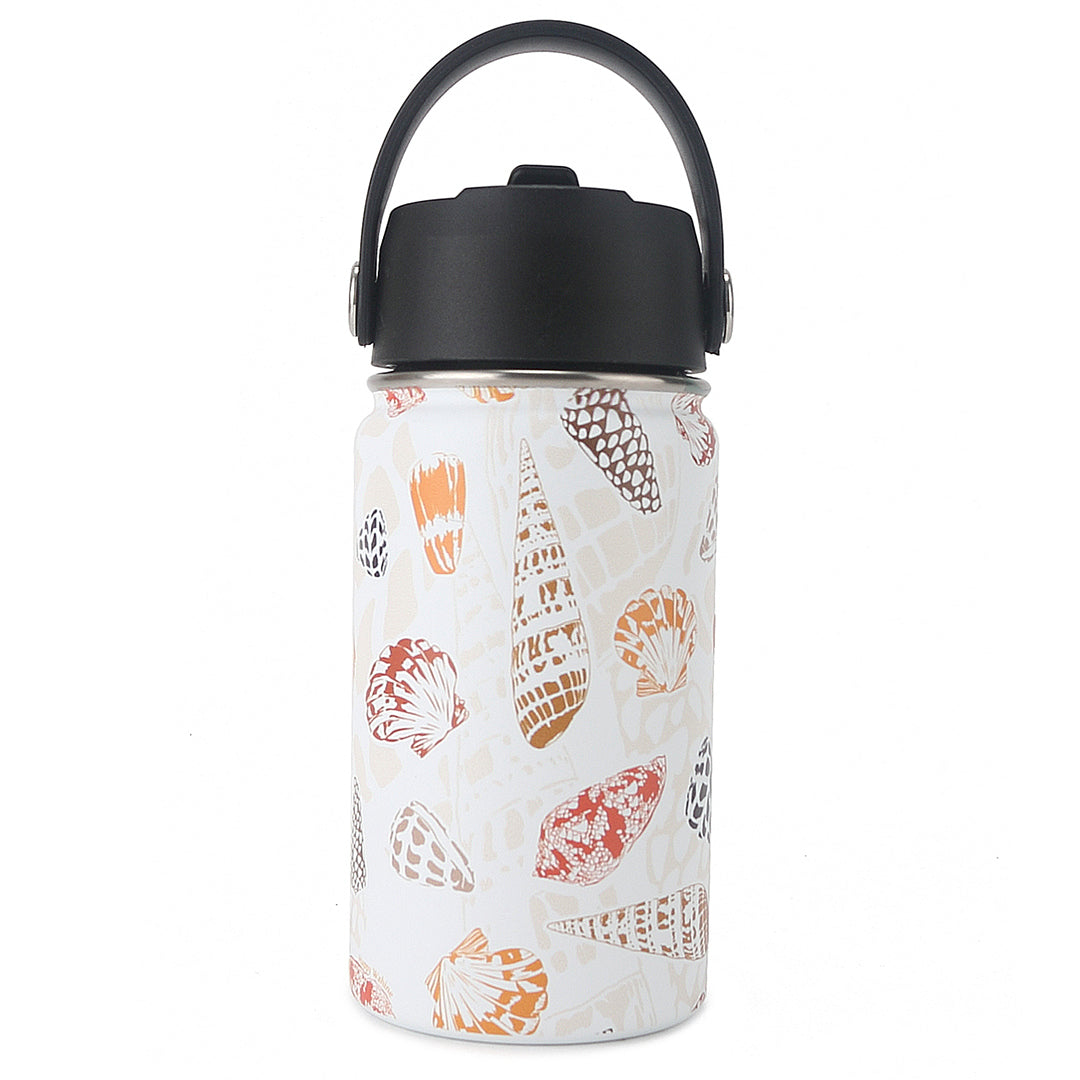 Insulated Water Bottle 12oz Cone Shells White