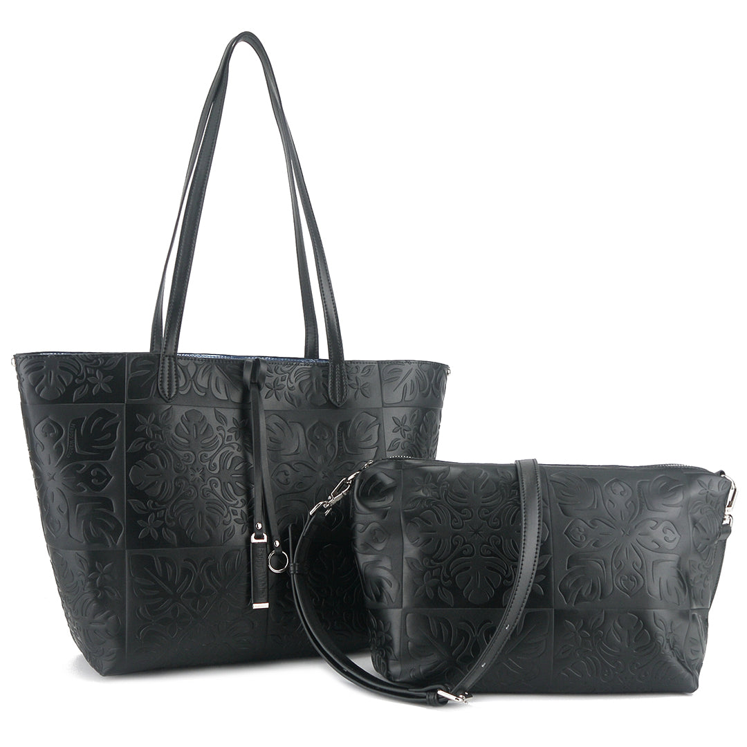 Reversible Tote Nancy Large Quilt Black Embossed – Happy Wahine
