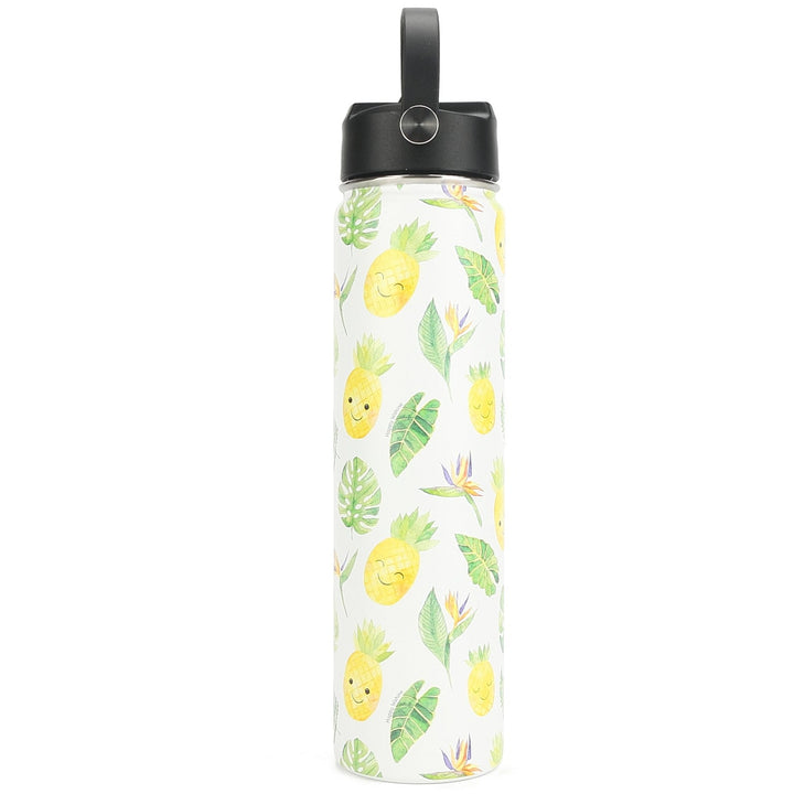 Insulated Water Bottle 24oz Pineapple Monstera White