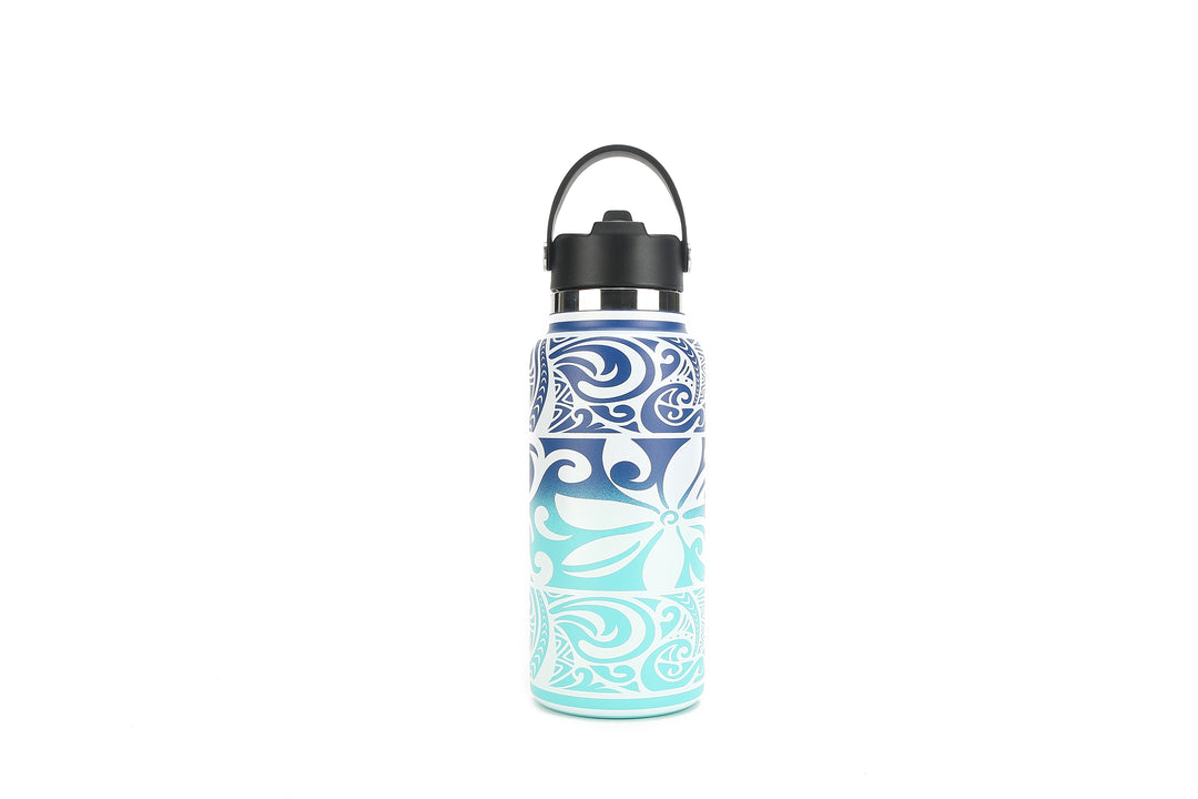 Insulated Water Bottle 32oz Tapa Tiare Blue-Aqua