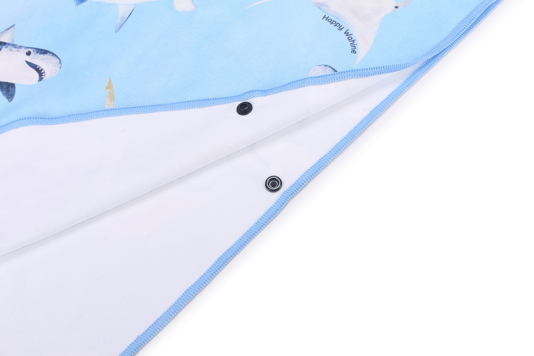 Hooded Beach Towel Poncho Teenager Happy Sharks Blue
