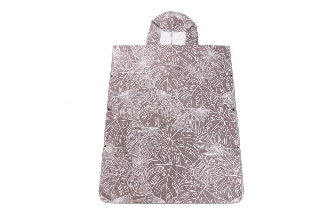 Hooded Beach Towel Poncho Adult Monstera Lines Grey