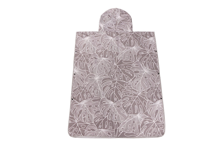 Hooded Beach Towel Poncho Adult Monstera Lines Grey