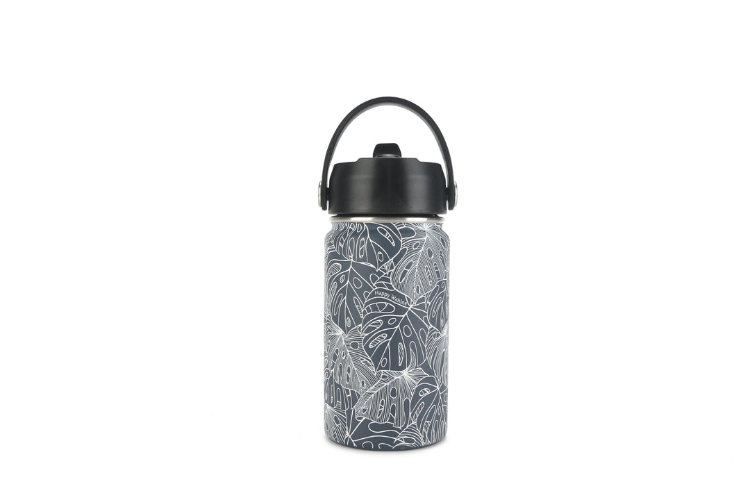 Insulated Water Bottle 12oz Monstera Lines Grey