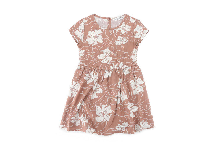 Girls Dress Leilani Hibiscus Mocha