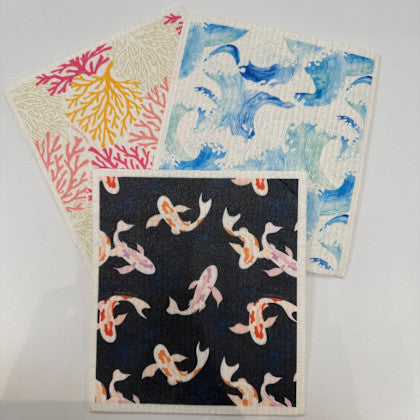 Swedish Dish Cloth Koi Wave Coral