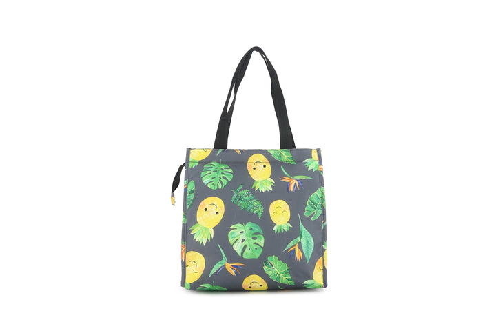 Insulated Lunch Tote Small Pineapple Monstera Grey