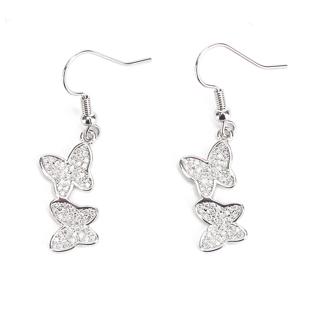 JW Crystal Earring Butterfly Pair Silver