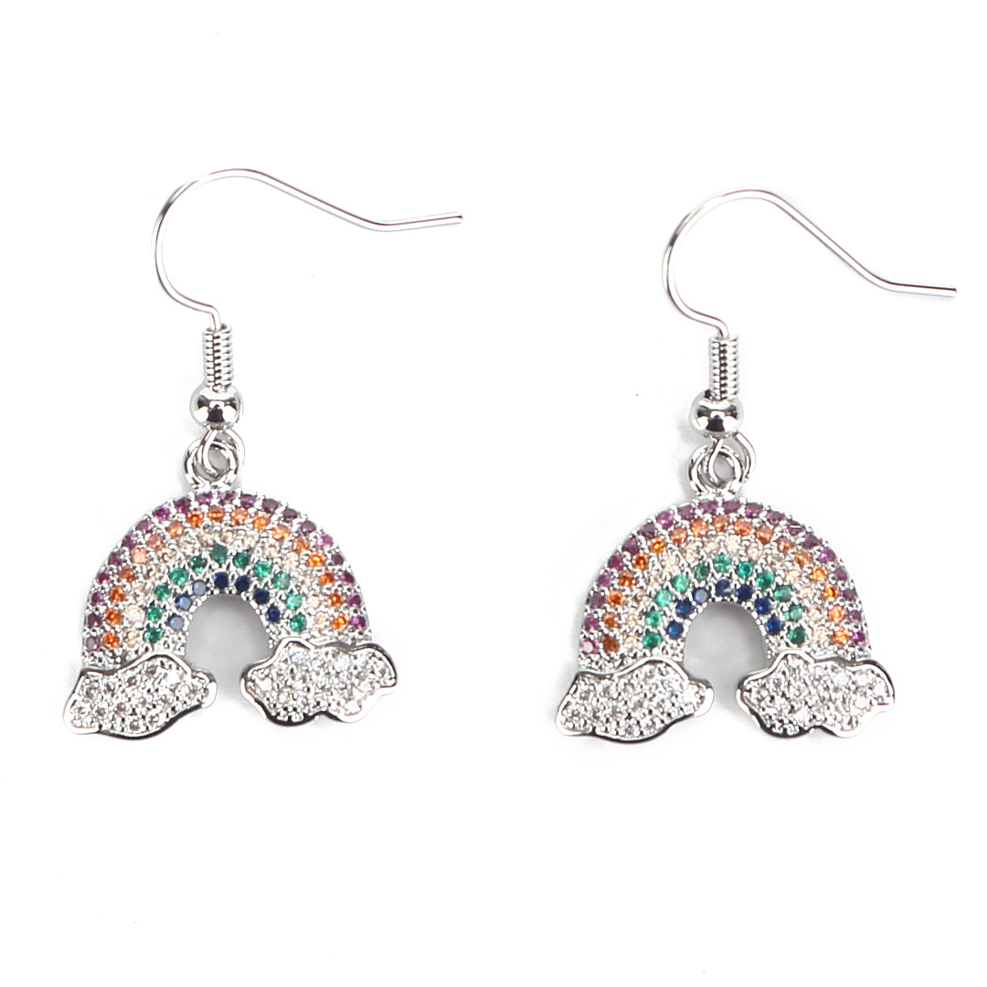 JW Crystal Earring Rainbow Silver