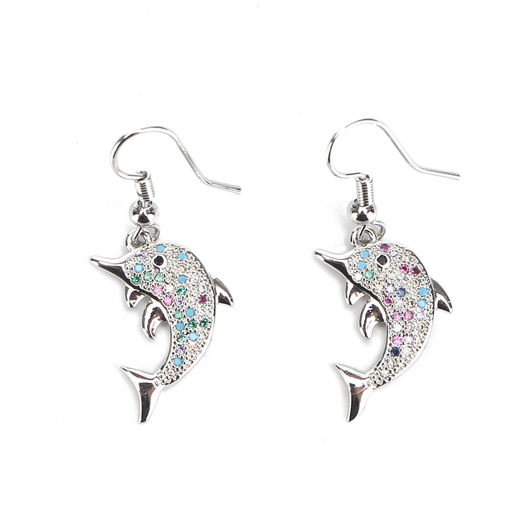 JW Crystal Earring Dolphin Silver