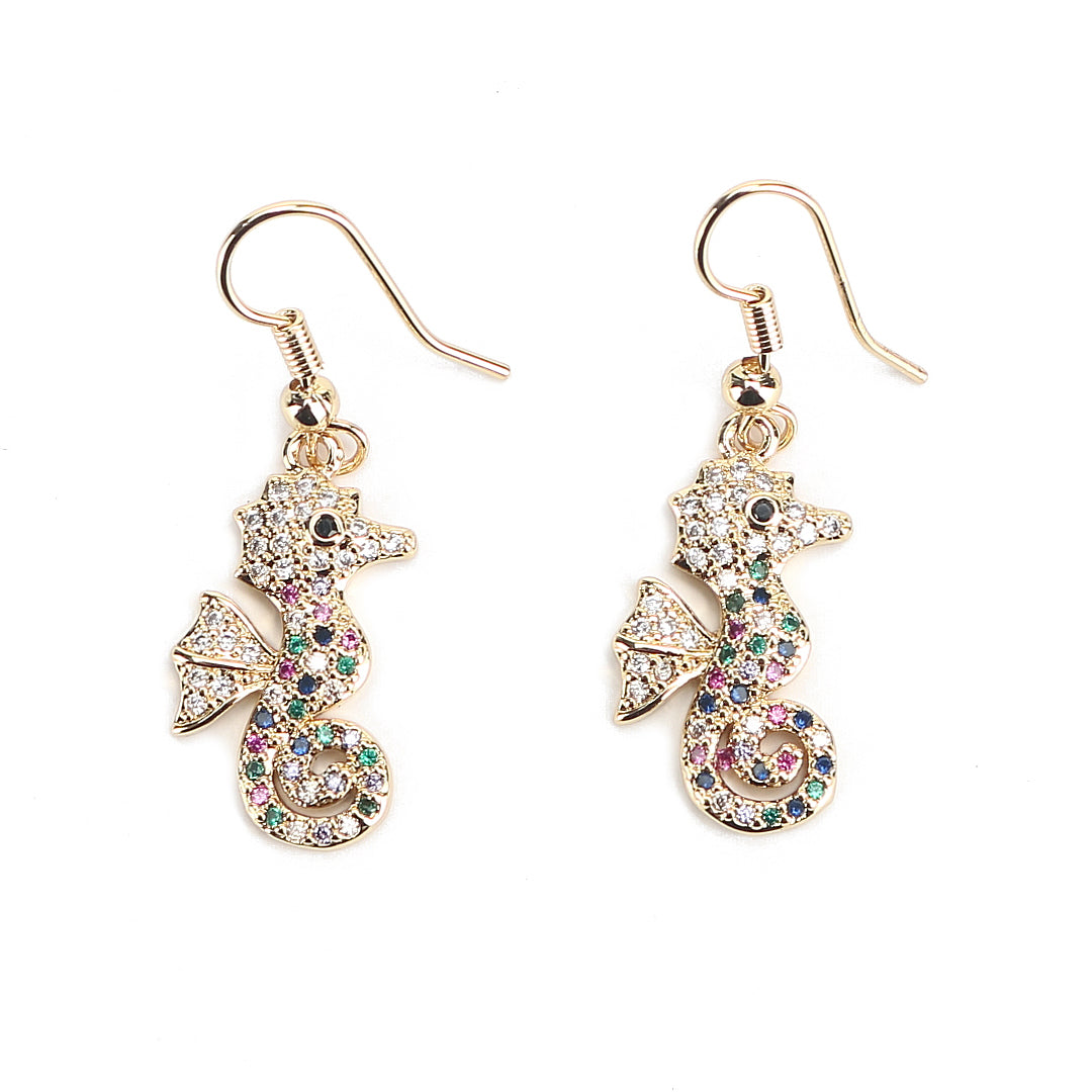 JW Crystal Earring Seahorse Gold