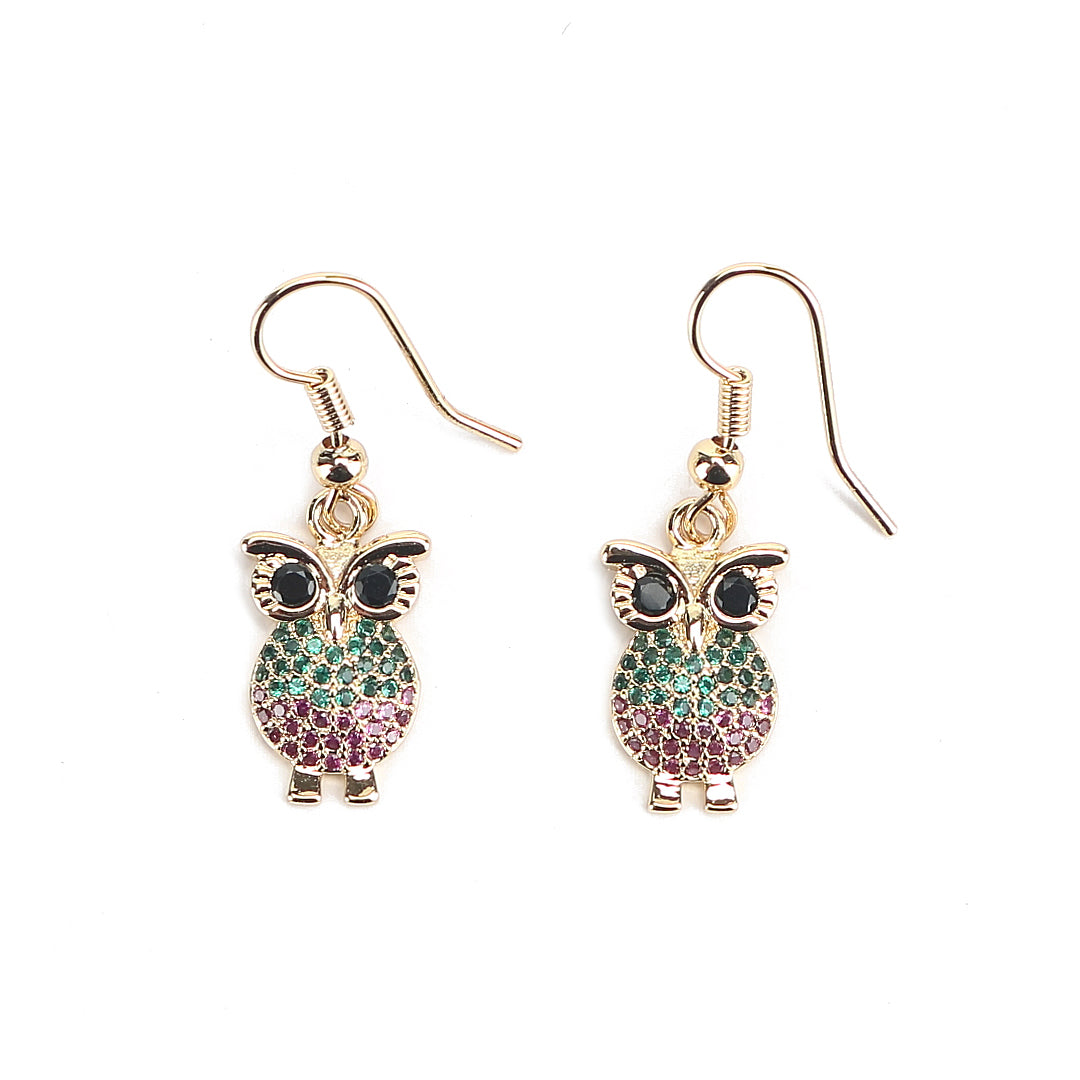 JW Crystal Earring Owl Gold