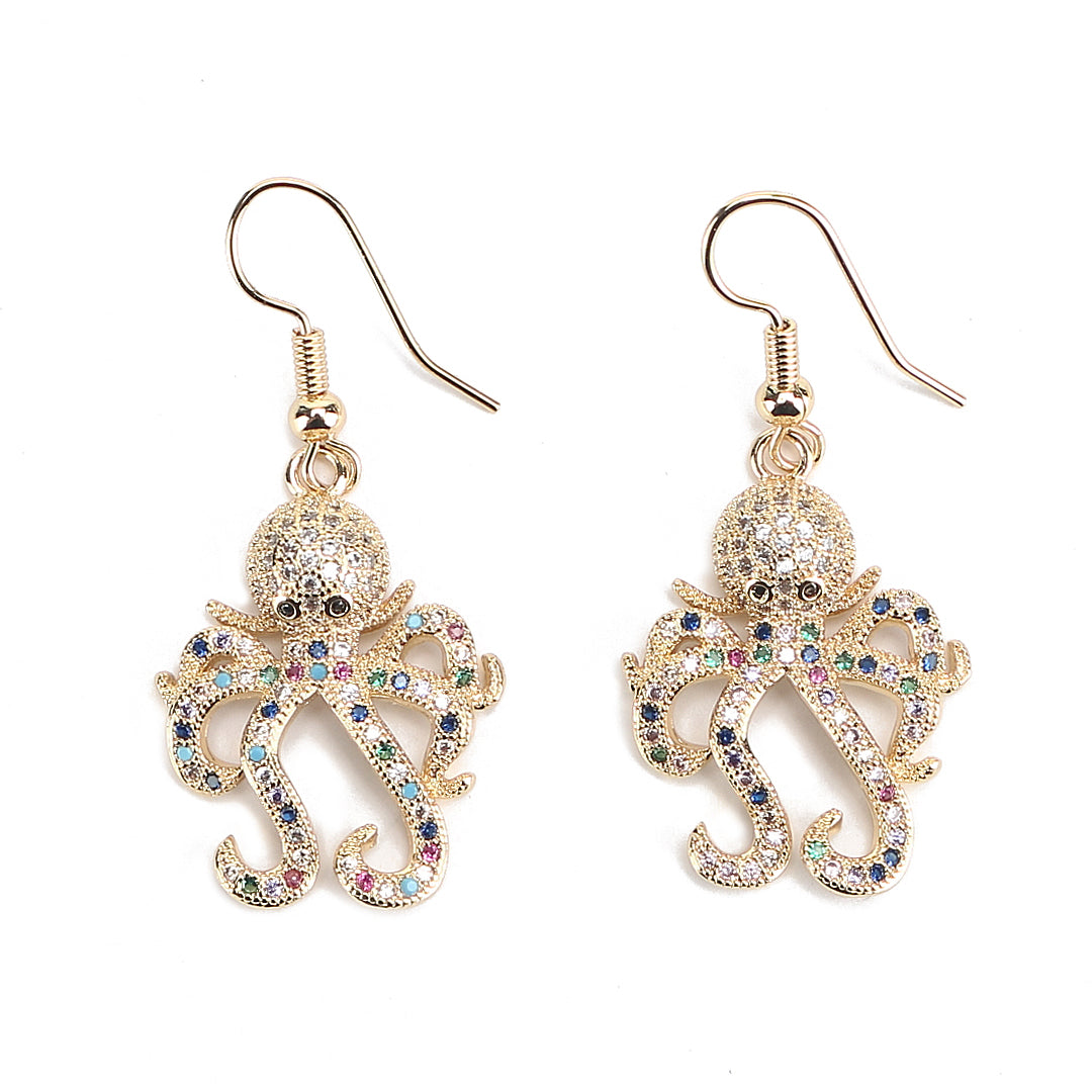 JW Crystal Earring Octopus Gold