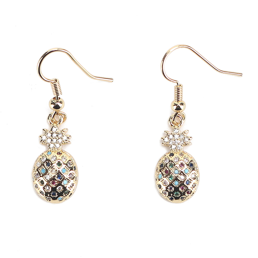 JW Crystal Earring Pineapple Large Gold