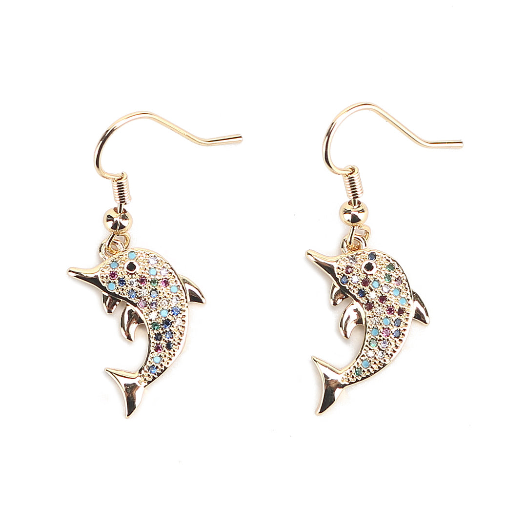 JW Crystal Earring Dolphin Gold