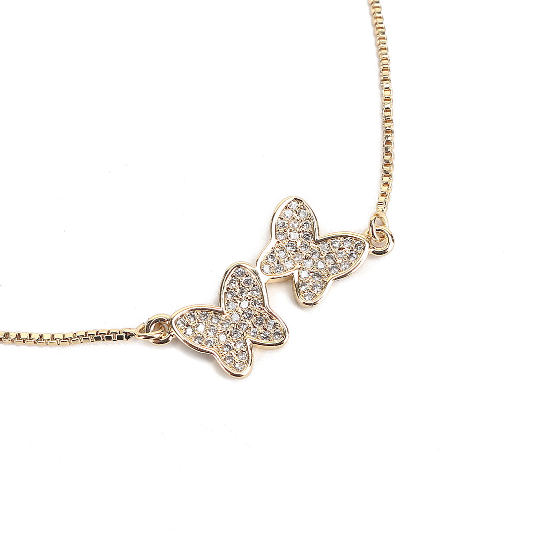 JW Crystal Bracelet Butterfly Pair Gold