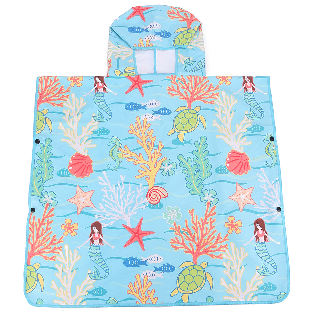 Hooded Beach Towel Poncho Kids Mermaid Blue