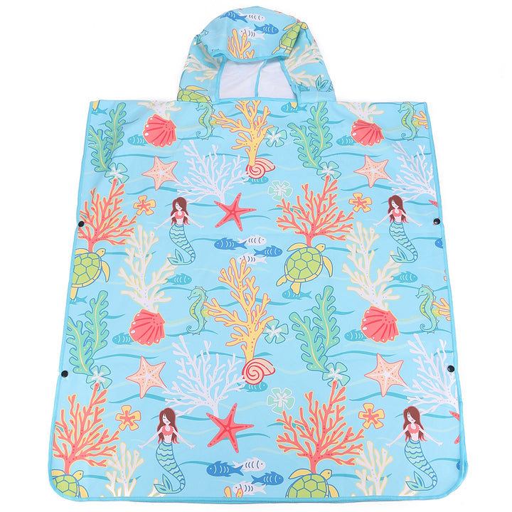 Hooded Beach Towel Poncho Teenager Mermaid Blue