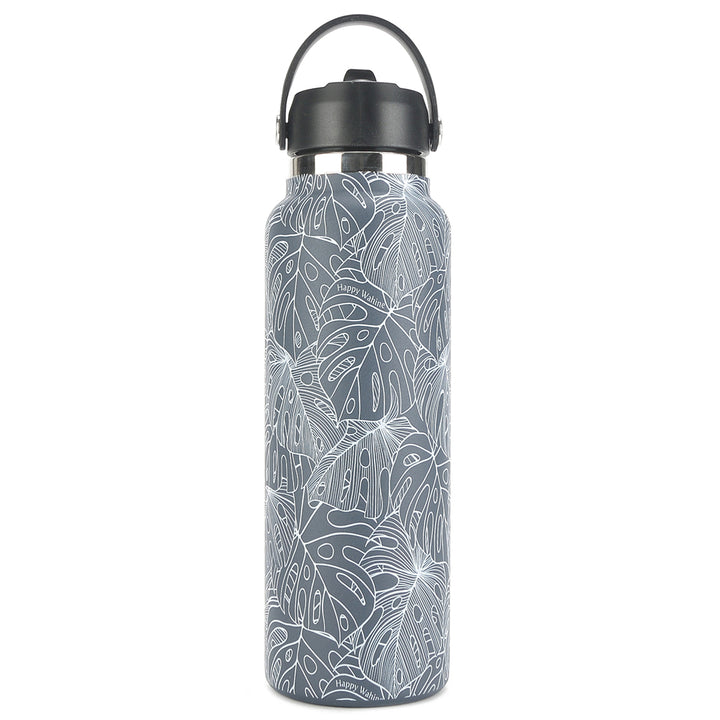 Insulated Water Bottle 40oz Monstera Lines Grey