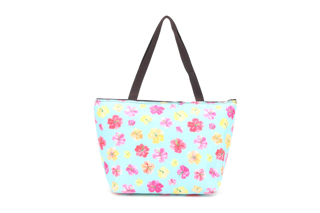Insulated Lunch Tote Large Hibiscus Blue