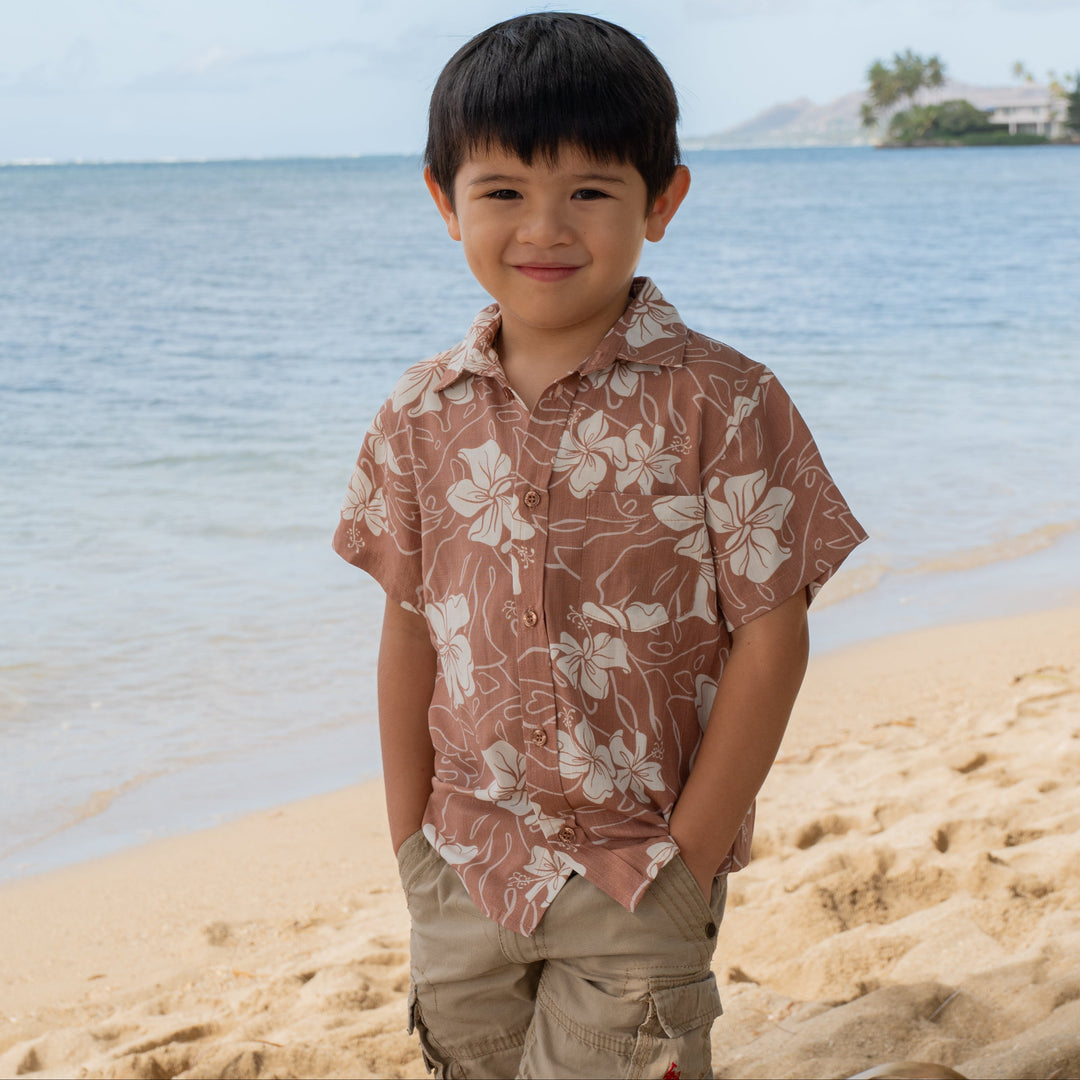 Boys Shirt Ikaika Hibiscus Mocha