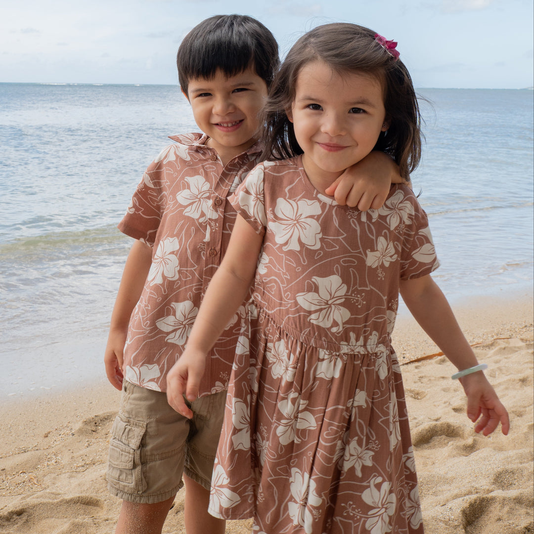 Girls Dress Leilani Hibiscus Mocha