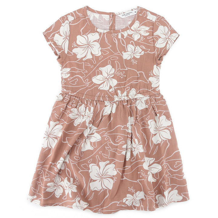 Girls Dress Leilani Hibiscus Mocha