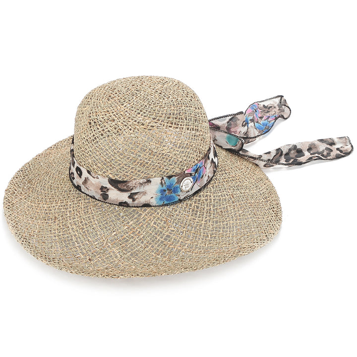 Hat Tulip Straw Blue Dots