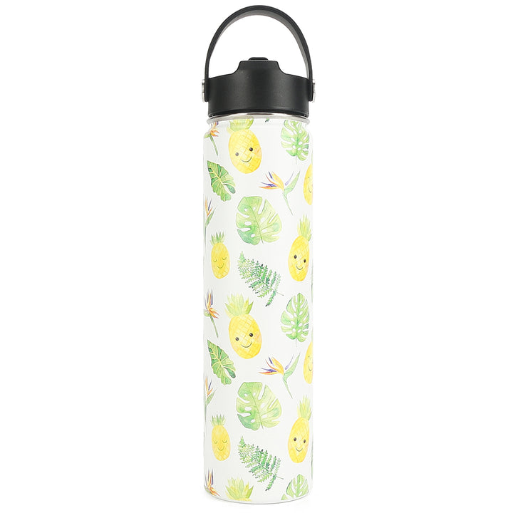 Insulated Water Bottle 24oz Pineapple Monstera White