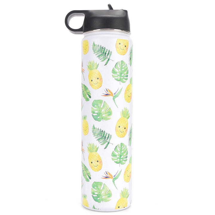 Insulated Water Bottle 24oz Pineapple Monstera White
