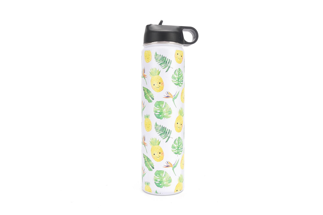 Insulated Water Bottle 24oz Pineapple Monstera White
