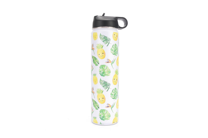 Insulated Water Bottle 24oz Pineapple Monstera White