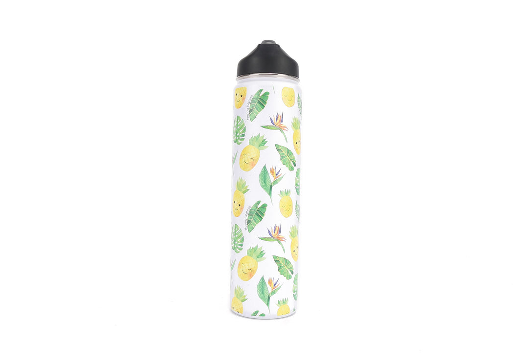 Insulated Water Bottle 24oz Pineapple Monstera White