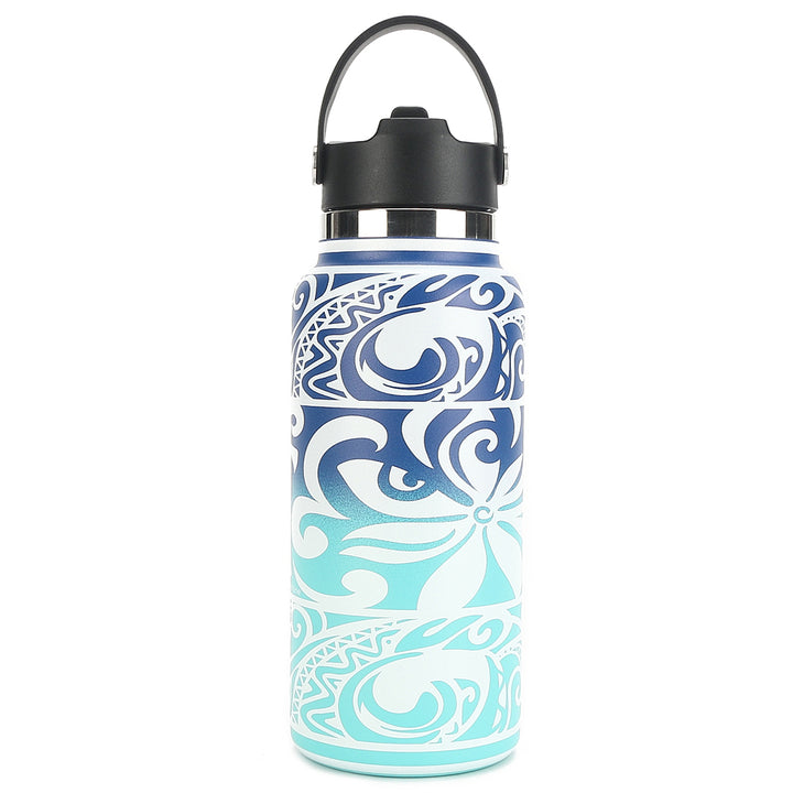 Insulated Water Bottle 32oz Tapa Tiare Blue-Aqua