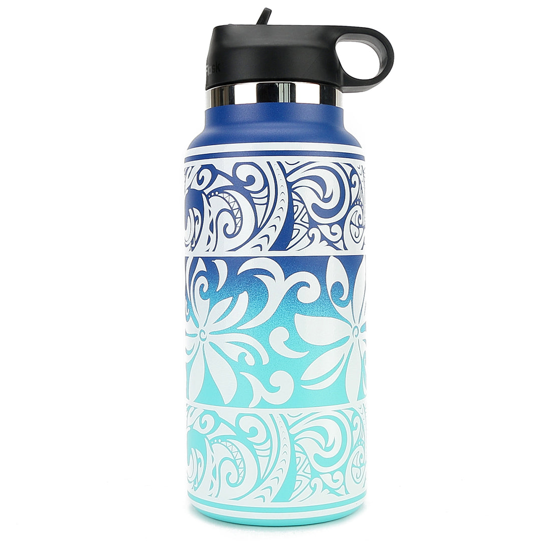 Insulated Water Bottle 32oz Tapa Tiare Blue-Aqua