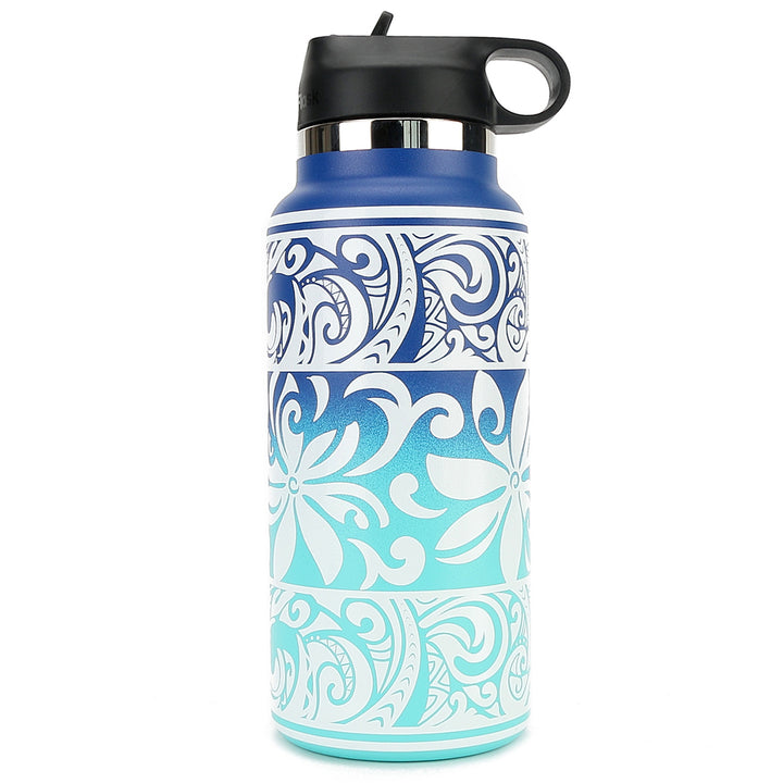 Insulated Water Bottle 32oz Tapa Tiare Blue-Aqua