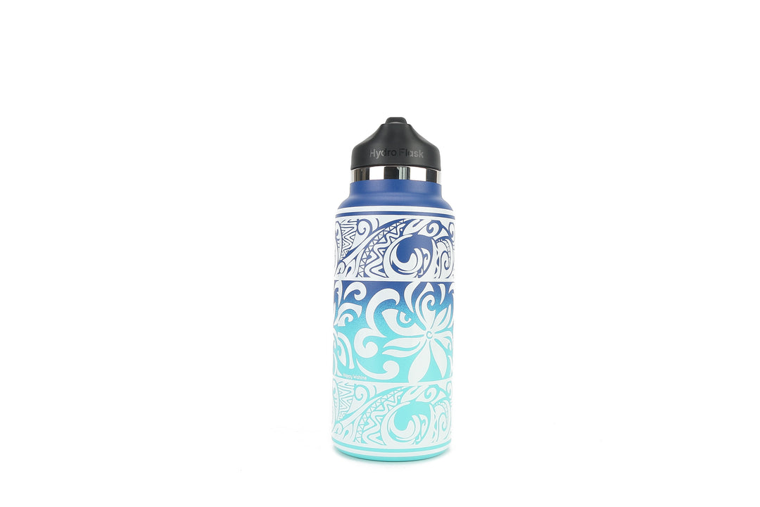 Insulated Water Bottle 32oz Tapa Tiare Blue-Aqua