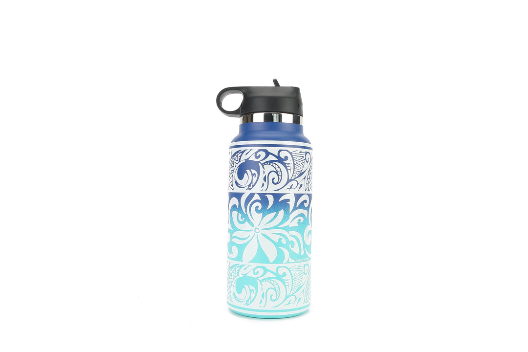 Insulated Water Bottle 32oz Tapa Tiare Blue-Aqua