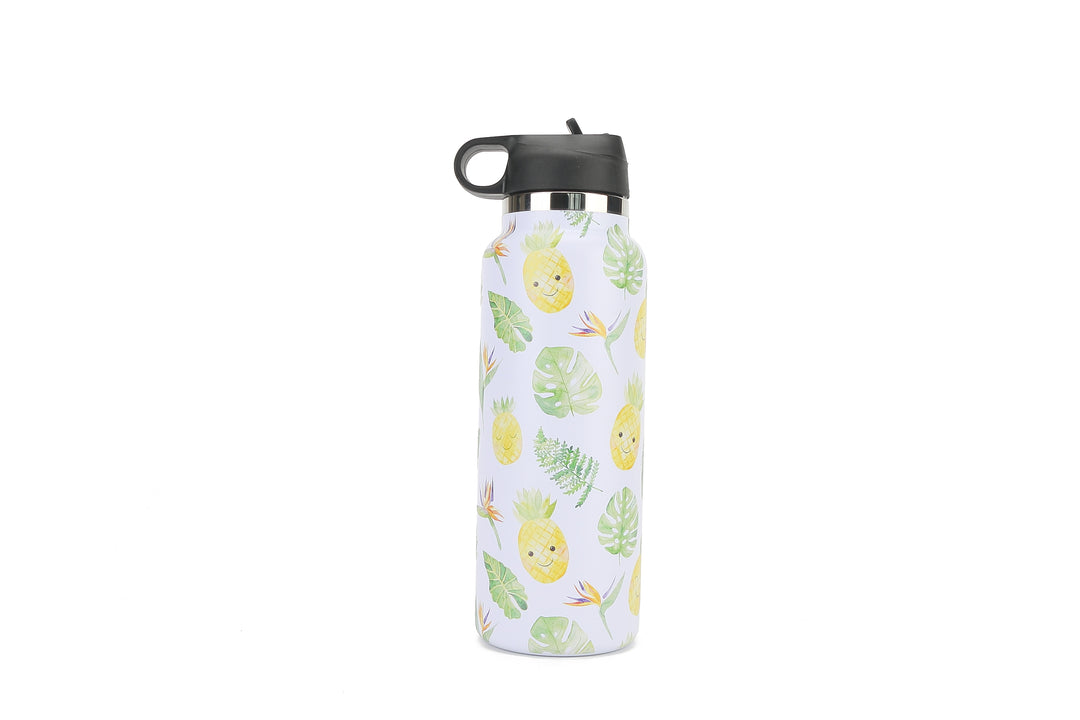 Insulated Water Bottle 40oz Pineapple Monstera White