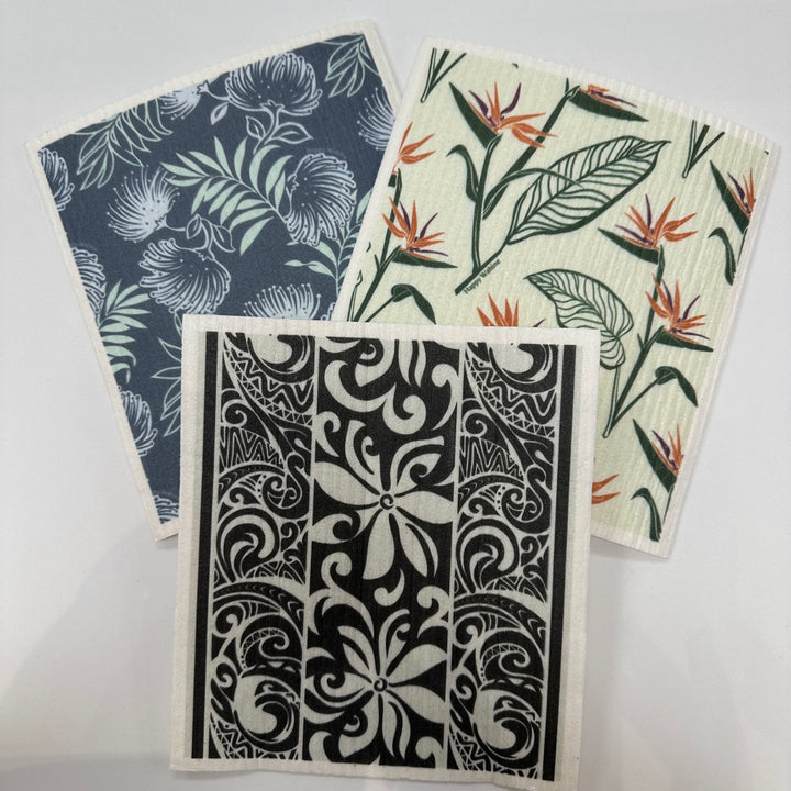 Swedish Dish Cloth Tapa Tiare Bird of Paradise Lehua