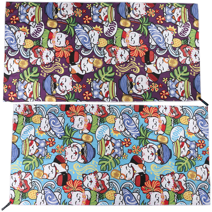 Sand-Free Reversible Beach Towel Neko Purple Neko Teal
