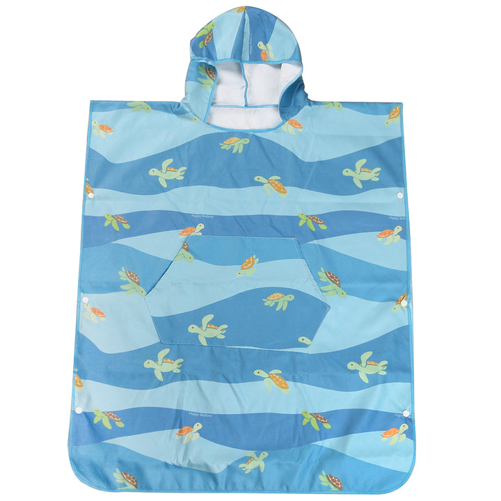 Hooded Beach Towel Teenager Mini Turtles Blue