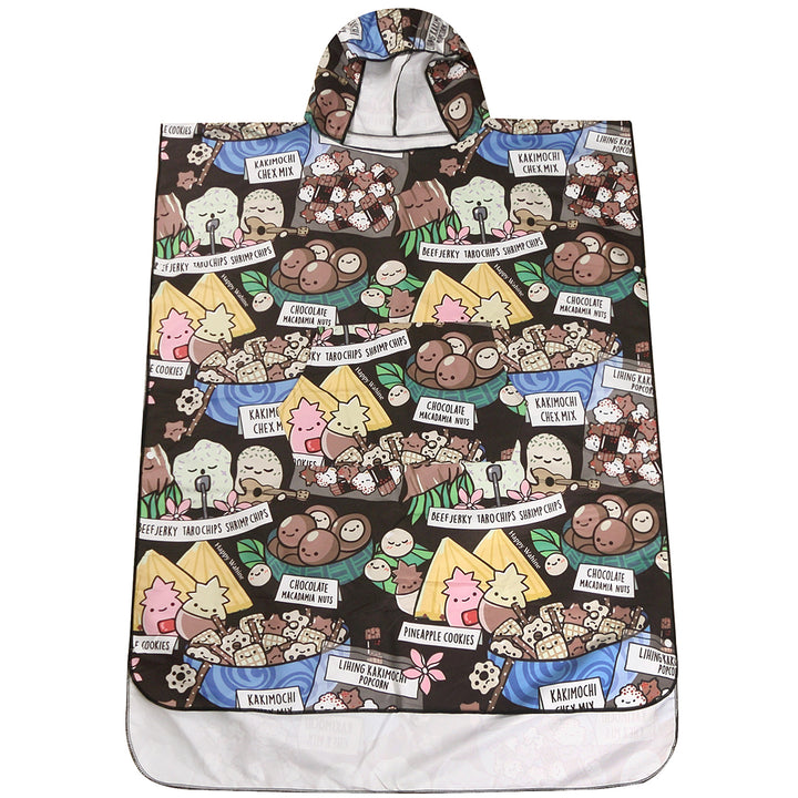 Hooded Beach Towel Adult Local Snacks Black