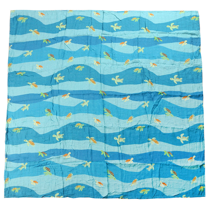 Baby Muslin Swaddle Mini Turtle Blue